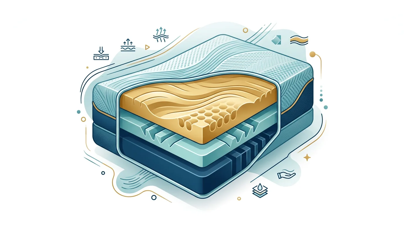 Cross-section diagram showing layers of therapeutic foam hospital bed mattress with memory foam comfort layer