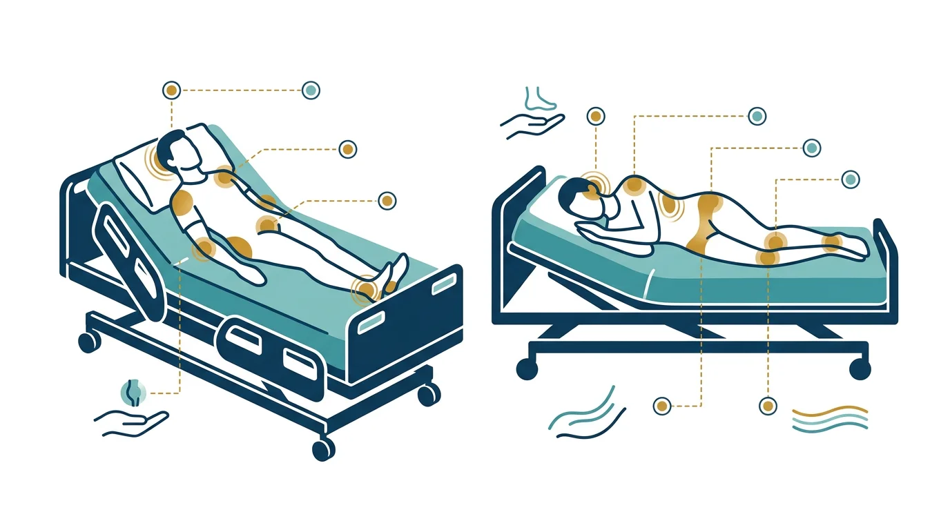 Diagram showing common pressure sore locations on the body when lying in a hospital bed position