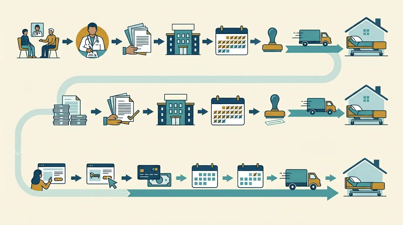 Comparison timeline showing insurance approval process taking weeks versus same-week private pay delivery